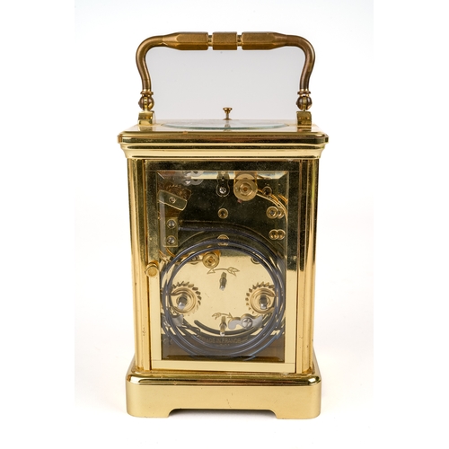 688 - A brass L'Epee repeating carriage clock, with alarm, original key, approx 14cm high without handle