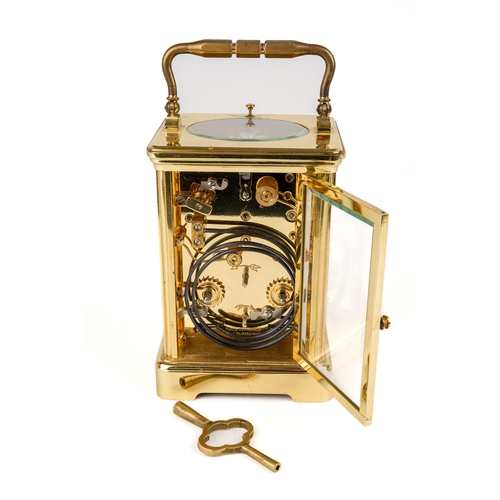 688 - A brass L'Epee repeating carriage clock, with alarm, original key, approx 14cm high without handle