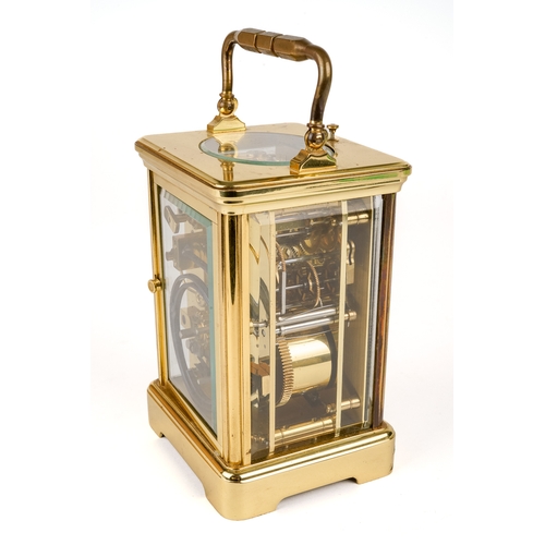 688 - A brass L'Epee repeating carriage clock, with alarm, original key, approx 14cm high without handle