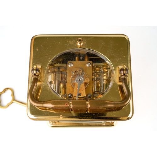 688 - A brass L'Epee repeating carriage clock, with alarm, original key, approx 14cm high without handle