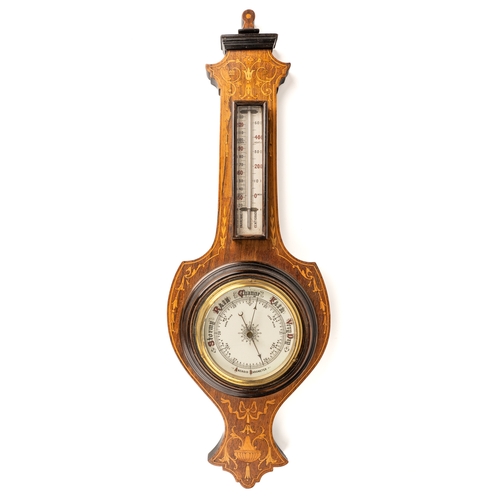 690 - An Edwardian inlaid aneroid barometer