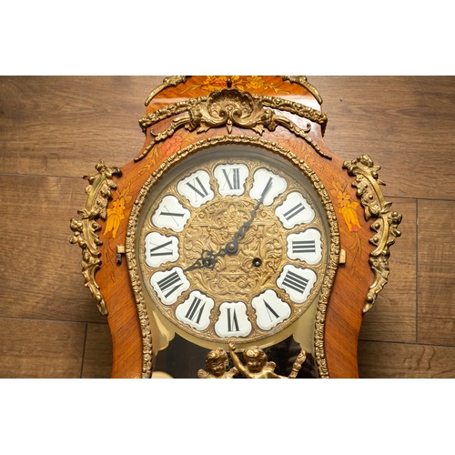 694 - An Italian marquetry boulle style bracket clock, with gilt bronze embellishments, complete with key ... 