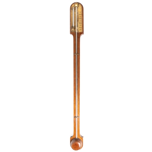 699 - A walnut stick barometer and thermometer, by I. Blatt of Brighton, with brass fittings, approx 88cm ... 