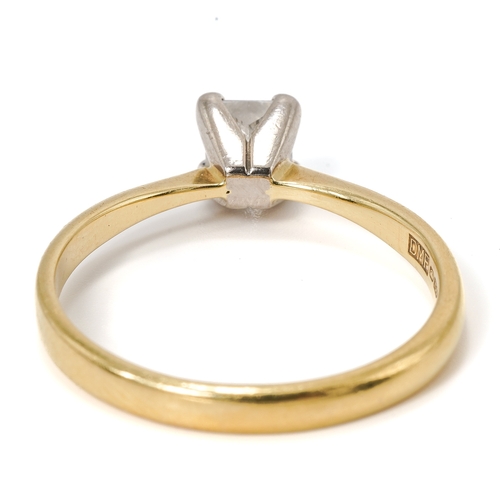 12 - An 18ct yellow gold and diamond solitaire ring, set with a princess cut diamond, approx 4.5 x 4.4mm,... 