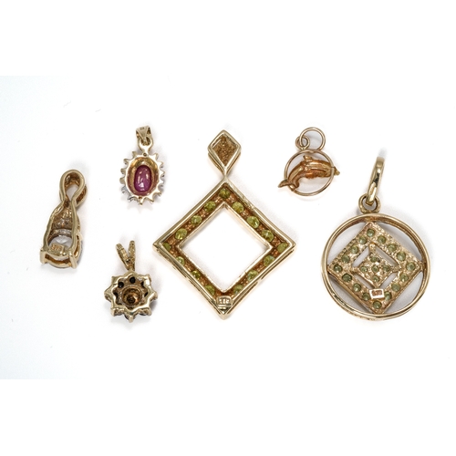 16 - A collection of gem-set pendants, including sapphire, ruby, CZ, etc, stamped 375, together with an u... 