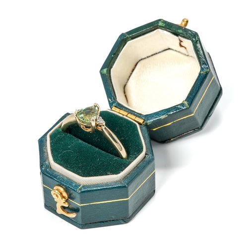 20 - A 9ct yellow gold green stone and diamond ring, size N1/2, total gross weight approx 1.9g