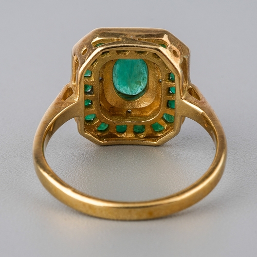 29 - A 9ct yellow gold emerald and diamond dress ring, in the Art Deco style, size L, total gross weight ... 