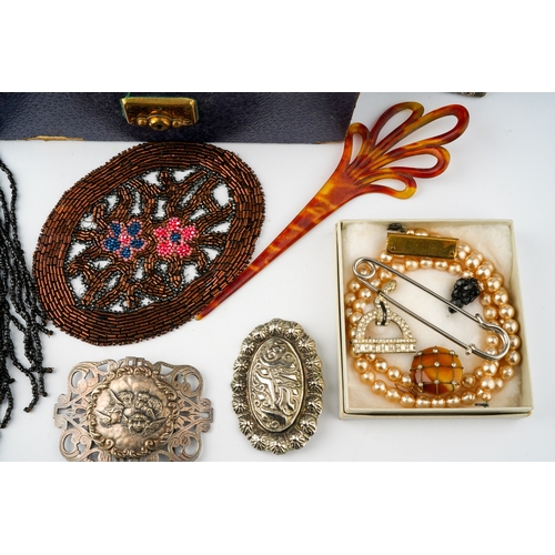 37 - A collection of costume jewellery, to include 19th and 20th century paste set buckles and brooches; ... 