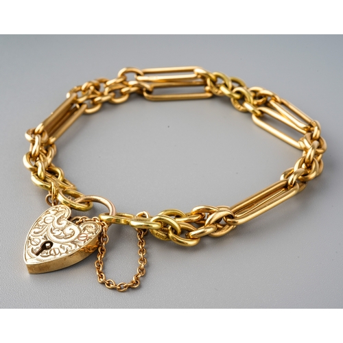 39 - An 18ct yellow gold bracelet, converted from a watch chain, with a 9ct gold padlock clasp, total gro... 