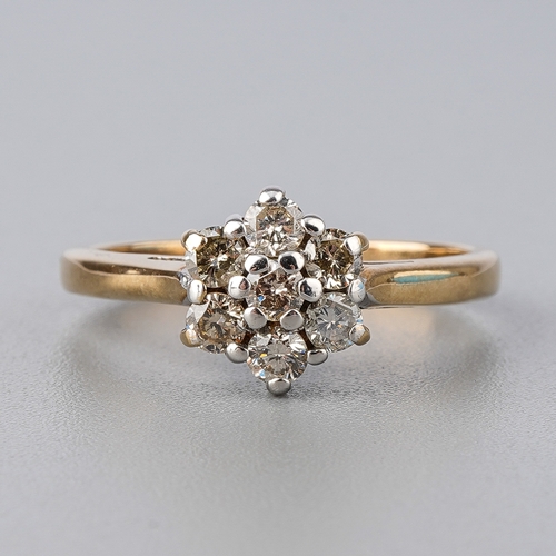 42 - A 9ct yellow gold and diamond flower head ring, size N, total gross weight approx 2.7g