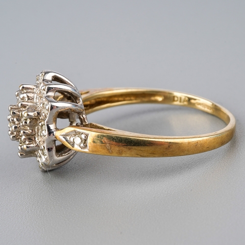 47 - A 9ct yellow gold and diamond cluster ring, size P1/2, diamond weight stamped to shank 0.20ct, total... 