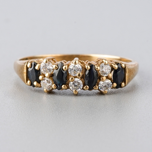 48 - A 9ct yellow gold sapphire and CZ ring, size P, total gross weight approx 1.8g