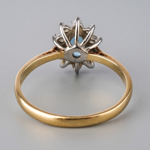 51 - A 9ct yellow gold aquamarine and diamond cluster ring, size Q, total gross weight approx 2.6g