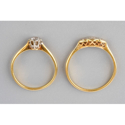 52 - An 18ct yellow gold and diamond three-stone ring, size N1/2, total gross weight approx 1.5g; togethe... 