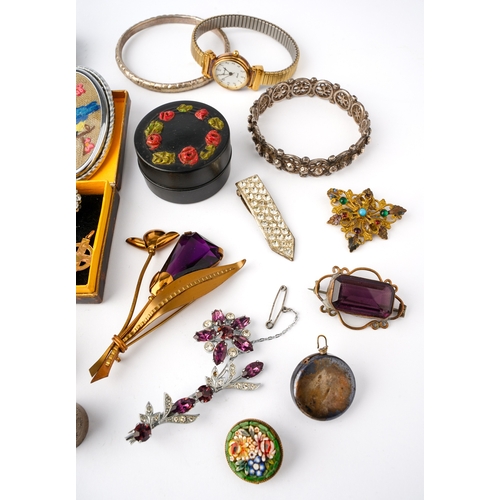 59 - A collection of costume jewellery including a yellow gold cross pendant, indistinctly marked assesse... 