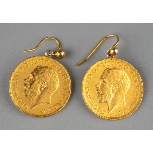 61 - A pair of 1912 half sovereigns mounted as earrings, with hook fittings, total gross weight approx 8.... 