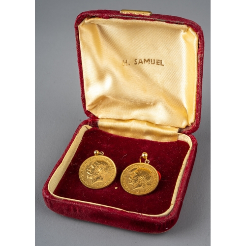 61 - A pair of 1912 half sovereigns mounted as earrings, with hook fittings, total gross weight approx 8.... 