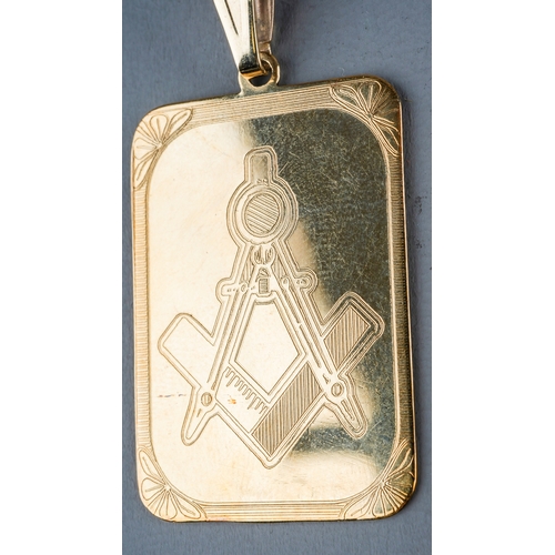 67 - Masonic Interest - a 9ct gold pendant on chain, gross weight approx 6.3g; gold plated pendants on ch... 