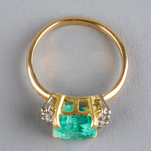 75 - An 18ct yellow gold emerald and diamond ring, set with a square-cut emerald approx 8.38mm x 8.31mm x... 