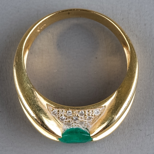 78 - A 14k yellow gold diamond and emerald ring, set with an oval-cut emerald, pave-set diamond diamonds,... 