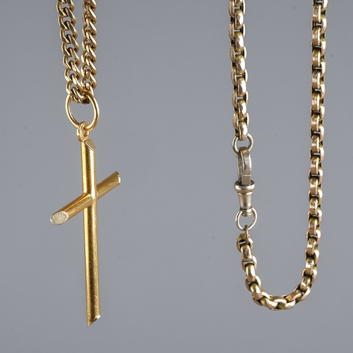 92 - A 9ct yellow gold flat curb link chain, approx 52cm long; a 9ct yellow gold cross pendant, approx 4.... 