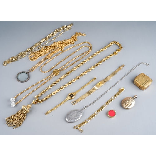 96 - A collection of costume jewellery including Monet  gold plated tassel necklace; another gold plated ... 