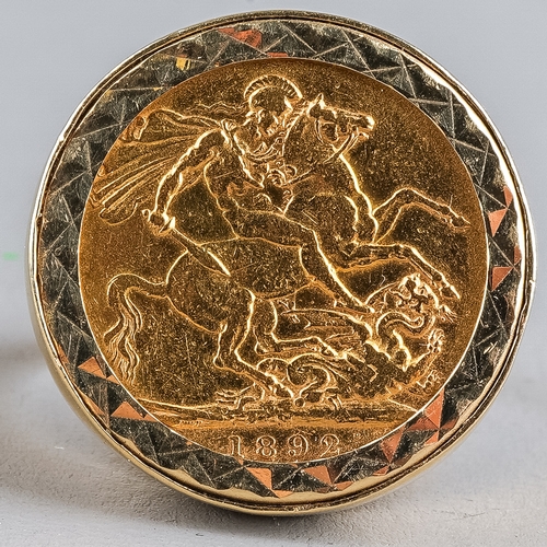 97 - An 1892 sovereign, mounted in a 9ct yellow gold ring, ring size 3, total gross weight approx 15.8g