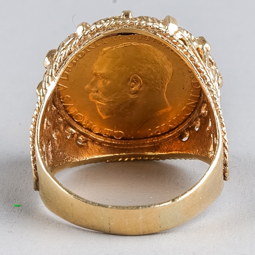 98 - An 1912 sovereign, mounted in a 9ct yellow gold ring, ring size Z1/2, total gross weight approx 16.4... 