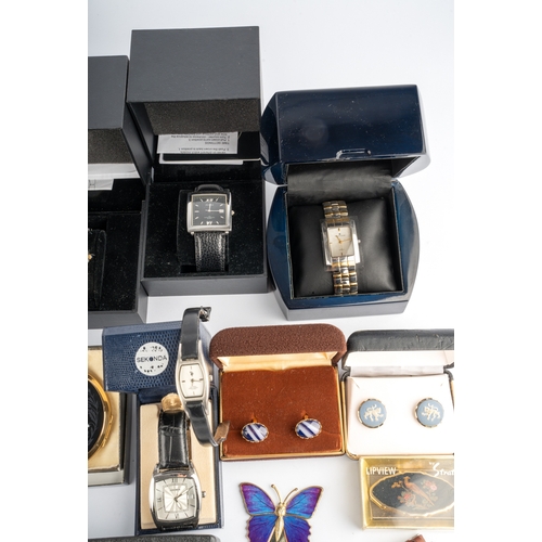 113 - A collection of watches, including Amadeus, Sekonda, Marco Ceroni, etc, Stratton compacts; cufflinks... 