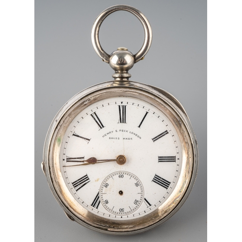 120 - A 19th century silver open-faced pocket watch, total gross weight approx 98.9g, 45mm white enamel di... 