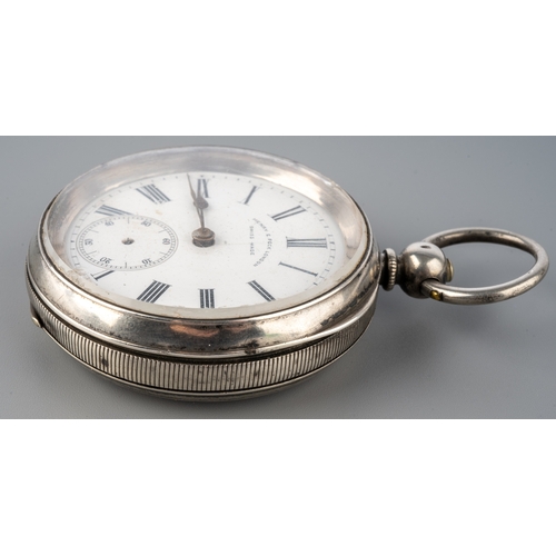 120 - A 19th century silver open-faced pocket watch, total gross weight approx 98.9g, 45mm white enamel di... 