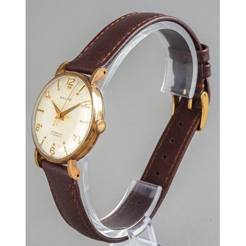 126 - A gentleman's 9ct yellow gold cased Baume wristwatch, the 28mm circular dial with gold Arabic and ba... 