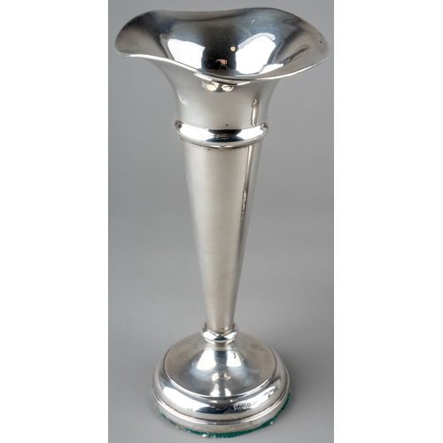 140 - An Elizabeth II silver trumpet shaped vase, flared rim, hallmarked by Joseph Gloster Ltd, Birmingham... 