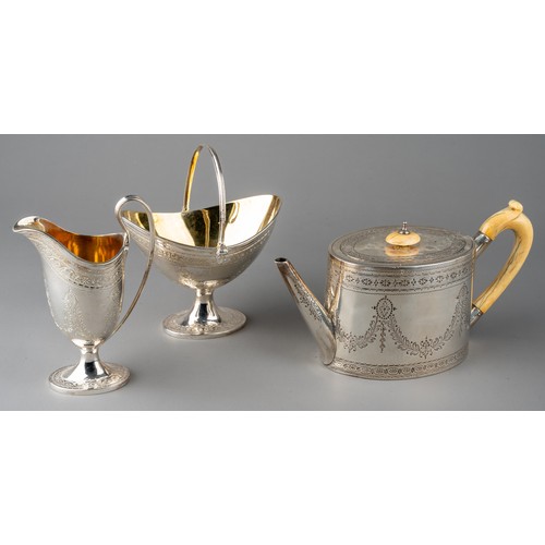 147 - A Victorian hallmarked sterling silver 3-piece Bachelor's tea set in the Georgian style, the jug and... 