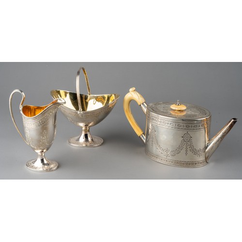 147 - A Victorian hallmarked sterling silver 3-piece Bachelor's tea set in the Georgian style, the jug and... 