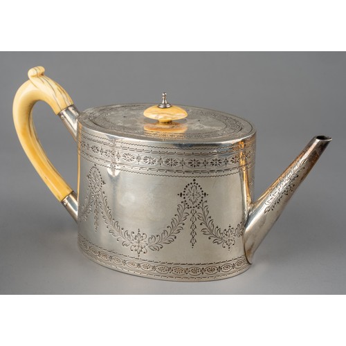 147 - A Victorian hallmarked sterling silver 3-piece Bachelor's tea set in the Georgian style, the jug and... 