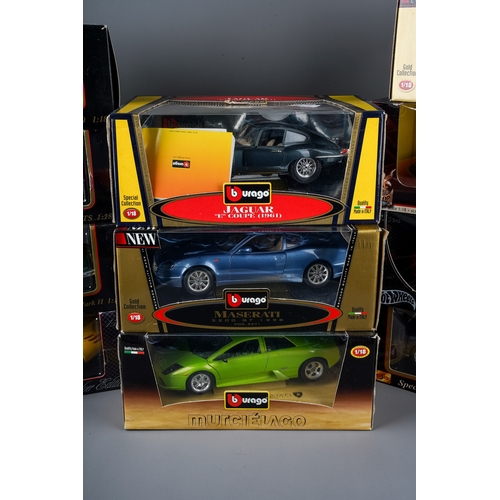 158 - Ten large scale diecast 1:18 scale car models by Maisto and Burago, all boxed to include: 
MAISTRO -... 