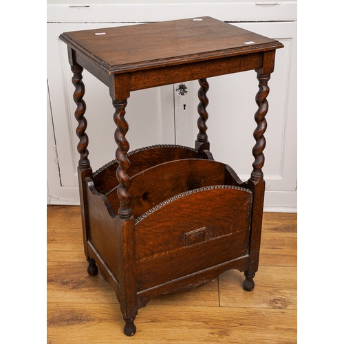 169 - A group of furniture to include: an early 20th Century oak occasional table with book rack, barley t... 