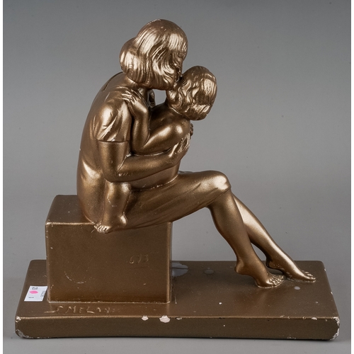 179 - After Salvatore Melani, a gilt plaster model depicting Mother and Child, signed and numbered 693, th... 