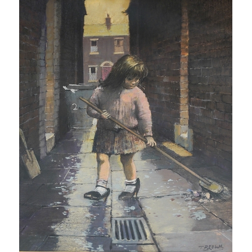 188 - Tom Brown (British, 1933-2017)
Little girl sweeping alley
pastel, 35 x 26cm
signed lower right, pain... 