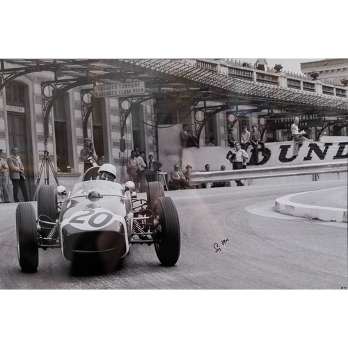 198 - Motor racing interest - Sir Stirling Moss autograph - A black and white photograph of the 1961 Monac... 