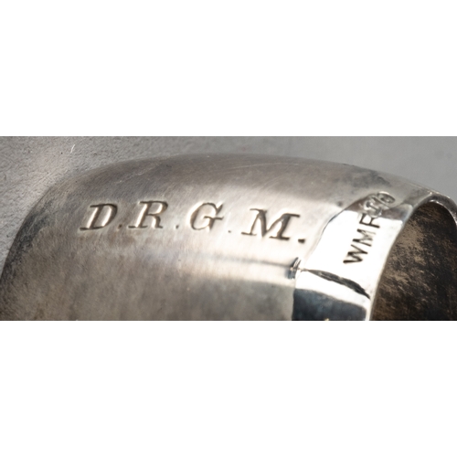 207 - A set of seven WMF lemon squeezers, stamped and engraved with initials DRGM; together with a WMF elo... 