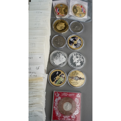 222 - A collection of coins including pre and post 1947, some silver, 1970s/1980s half pennies, commemorat... 