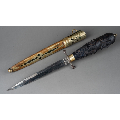 234 - A 19th century Swedish hunting knife by J A Lafqvist of Eskilstuna, circa 1850 in date. Carved ebony... 