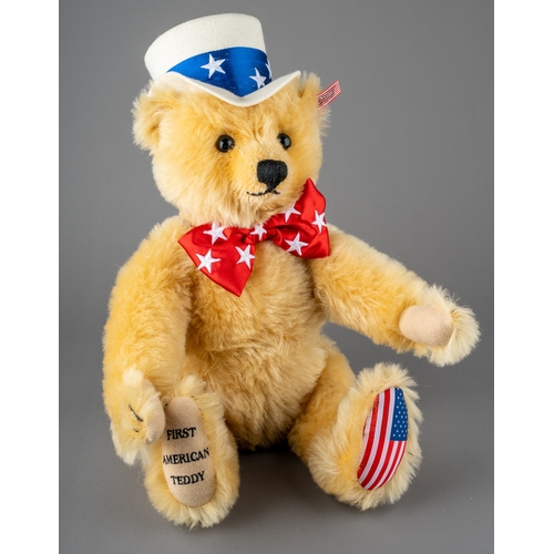 238 - Steiff: First American Teddy, an Steiff North American limited edition Teddy, blond with Uncle Sam t... 