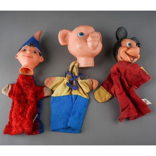 244 - Toys - Three boxed pelham puppets, caterpillar, poodle and ostrich; 1960's puppets including Mickey ... 