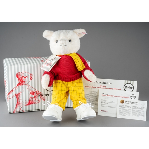 248 - Rupert Bear 100th Anniversary Musical by Steiff, boxed with certificate no: 558