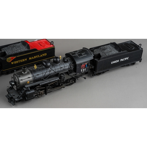 262 - Two 0 gauge trains including Western Maryland 763 and Union Pacific 721 both with locomotives and te... 