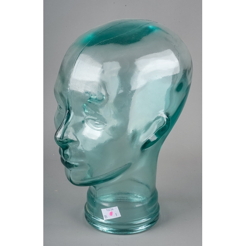 279 - A vintage clear glass mannequin / display head, 30cm high