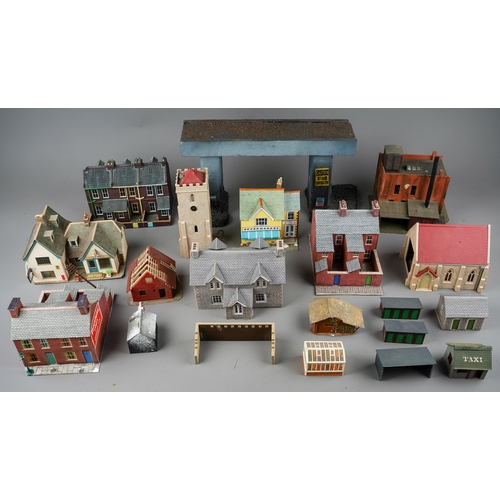 295 - Two boxes of assorted railway model kit buildings to include houses, station, factories etc (2 boxes... 